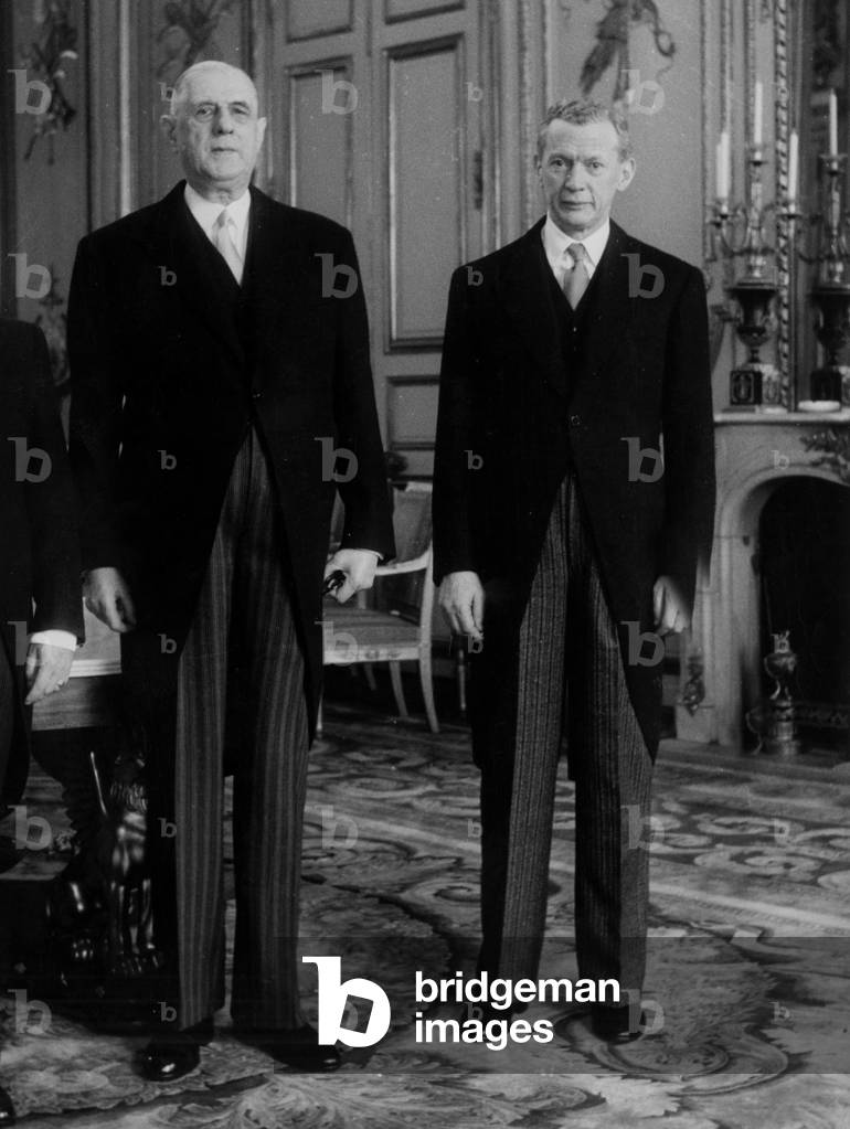 Charles De Gaulle With Maurice Couve De Murville, French Minister of Foreign Affairs, End of The 50'S (b/w photo)