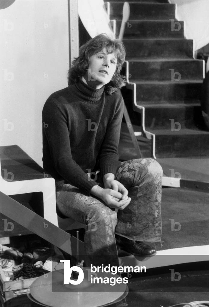 French Singer Gerard Lenorman during TV Programme November 13, 1971 (b/w photo)