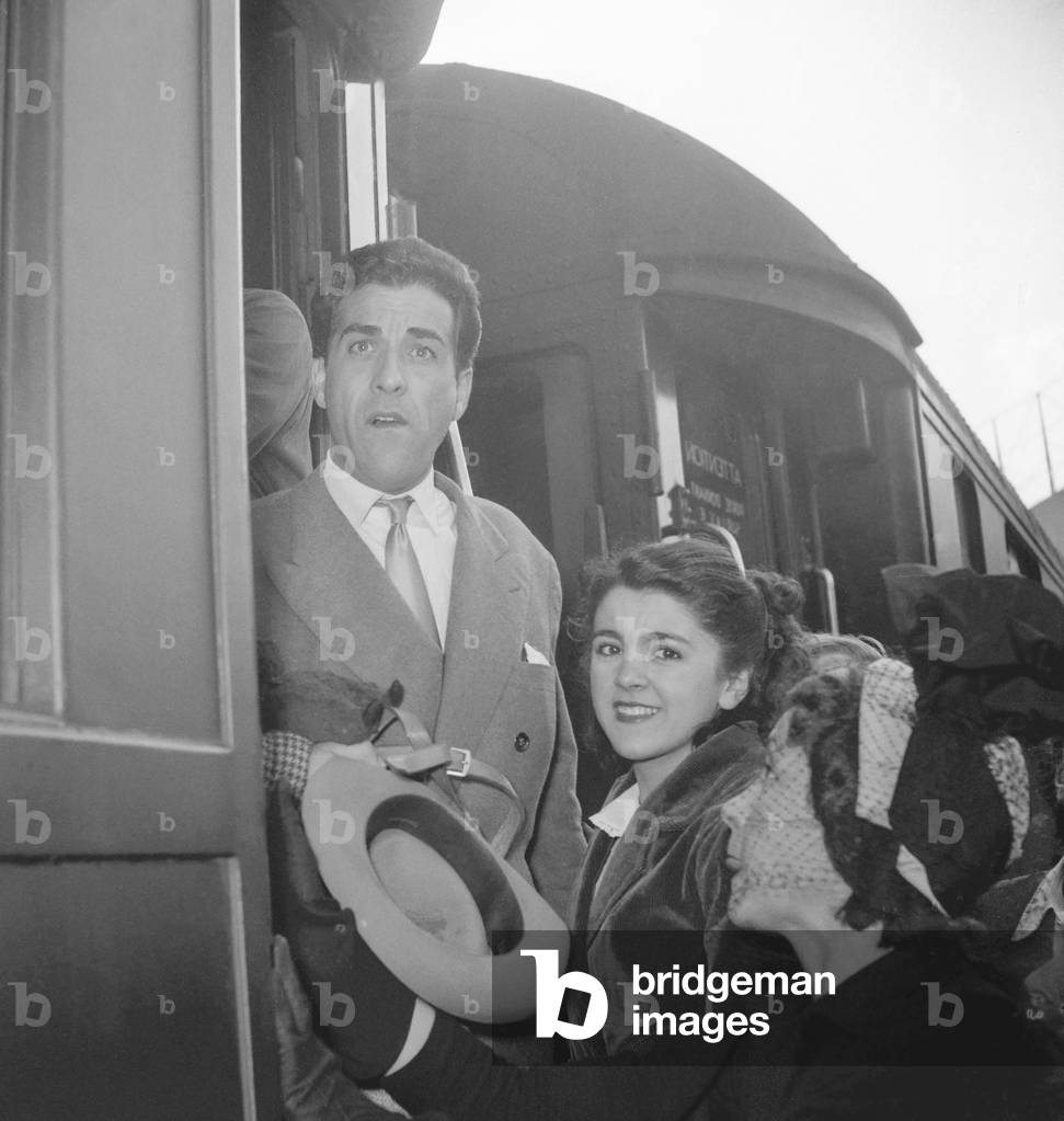 Luis Mariano leaving for the Canada, September 1949 (b/w photo)