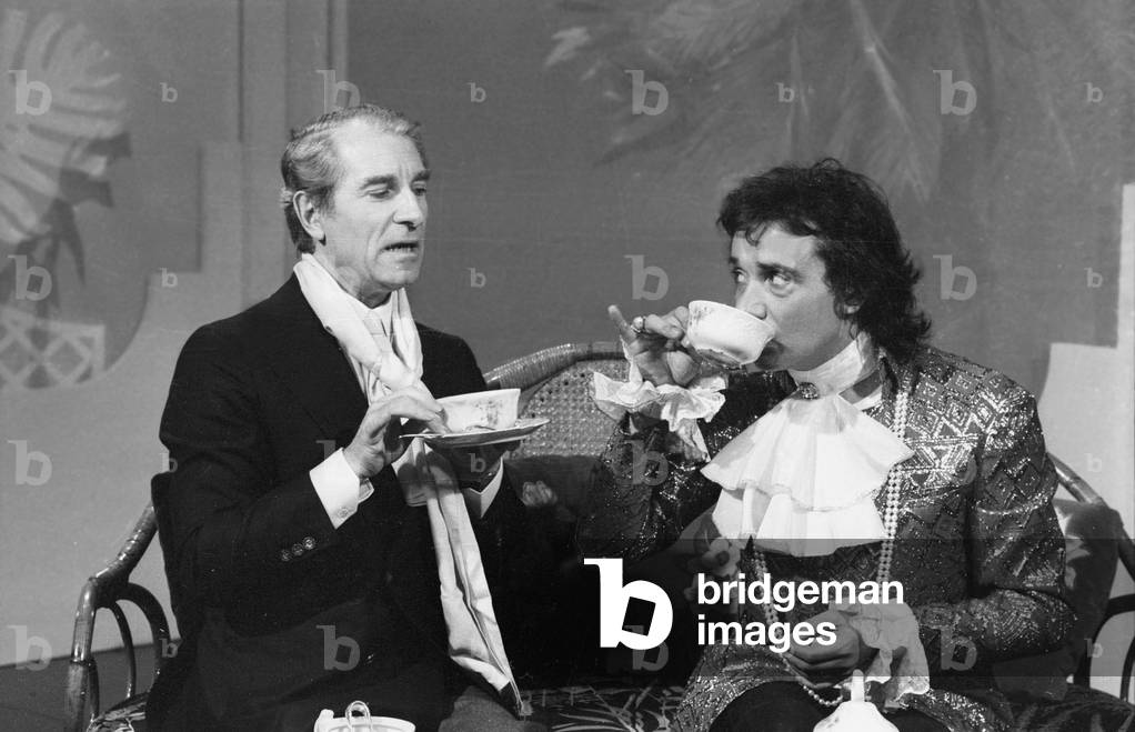 Jean Poiret and Michel Sardou during TV Programme March 2, 1982 (b/w photo)