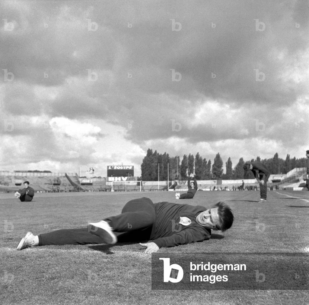 Hungarian Soccer Ferenc Puskas in Colombes, France, Training, October 5, 1956 (b/w photo)