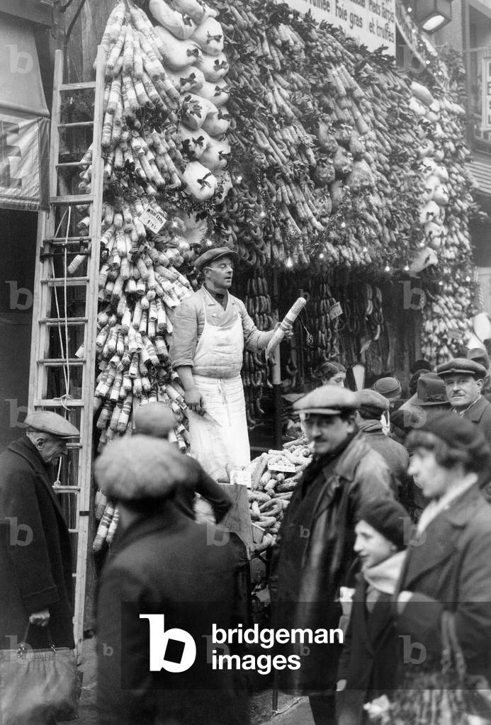 Pork Butcher in Paris, 1938 (b/w photo)
