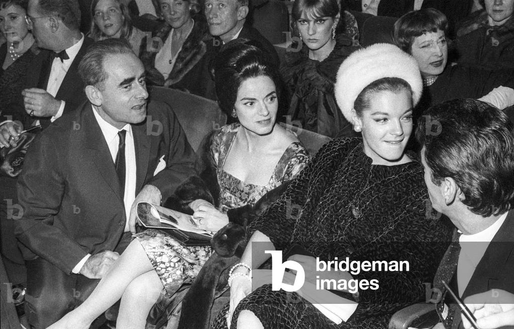 Henri Georges Clouzot, Romy Schneider at premiere of GilbertBecaud at the Olympia, Paris, November 19, 1964 (photo)