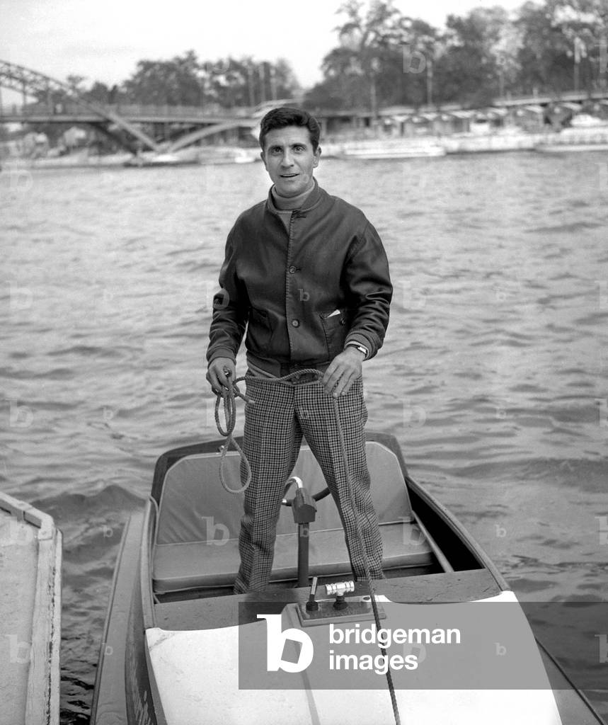 French Singer Gilbert Becaud during the Day of the Artists on the Seine River, Paris, 20 May 1965 (photo)