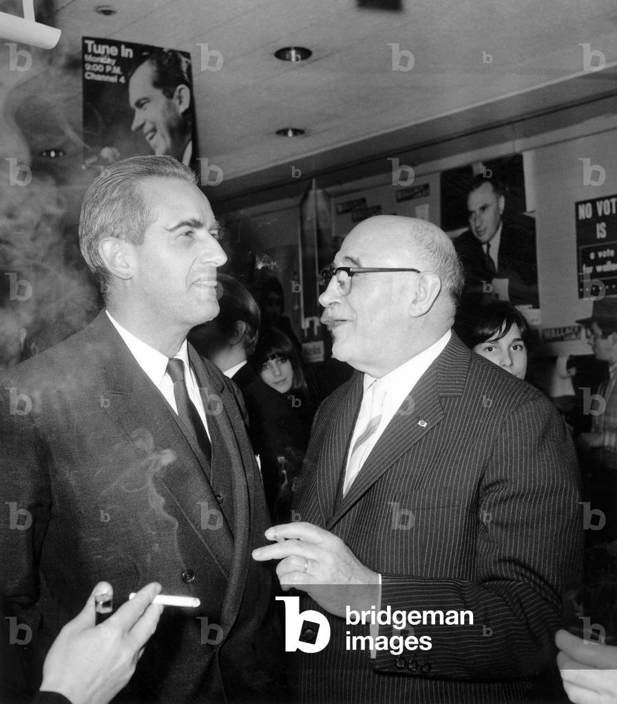 Alain Peyrefitte (French Politician and Diplomat) with Sylvain Floirat (Chairman of French-radio Europe1) on the Night of the American Elections during the Campain of Richard Nixon and Lyndon Johnson, 5 November 1968 (photo)