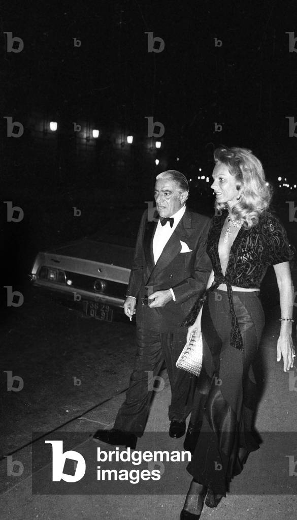 Aristote Onassis and Actress Odile Rodin leaving Maxim's Restaurant, Paris, 1September 1972 (photo)