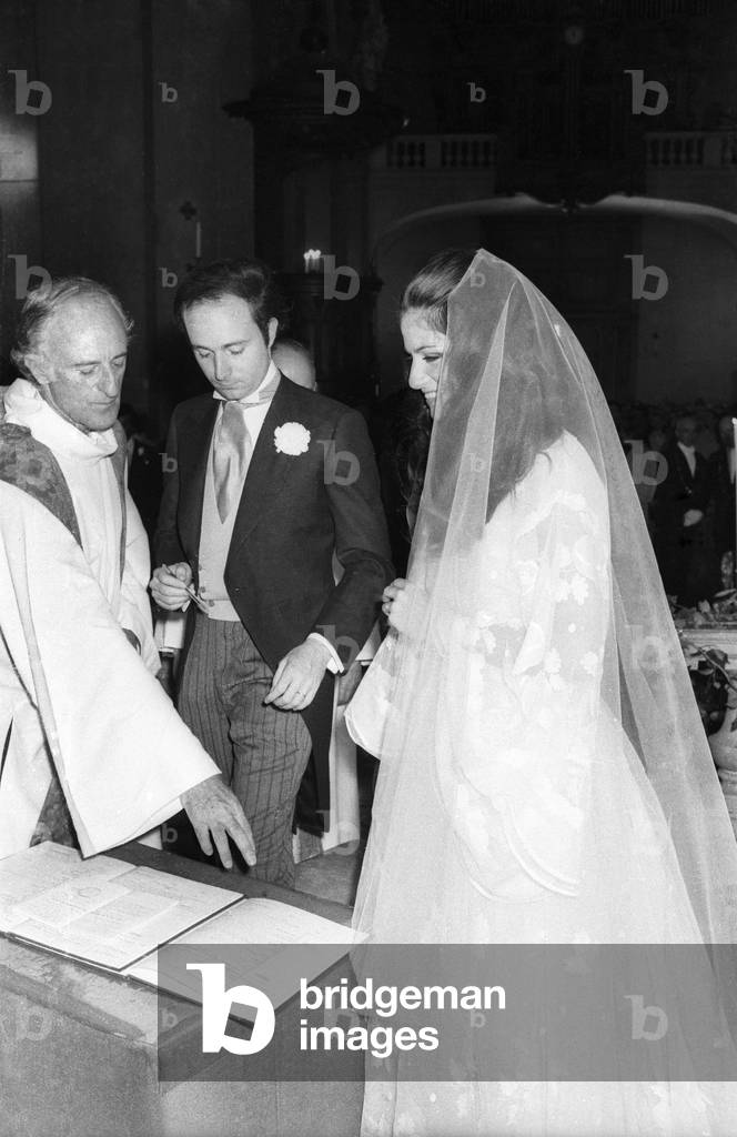 Wedding of Georgina Faucigny Lucinge with Tiberio, Earl of Brandolini d'Adda, Saint Thomas d'Aquin church, Paris, France, 14 June 1975 (photo)