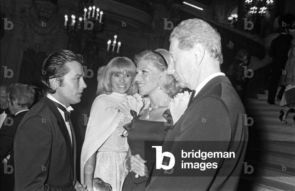 Alain Delon, Marie-Helene de Rothschild and Arthur Rubinstein at the Rudolf Noureev Night at the Opera, Paris, 11 March 1981 (photo)