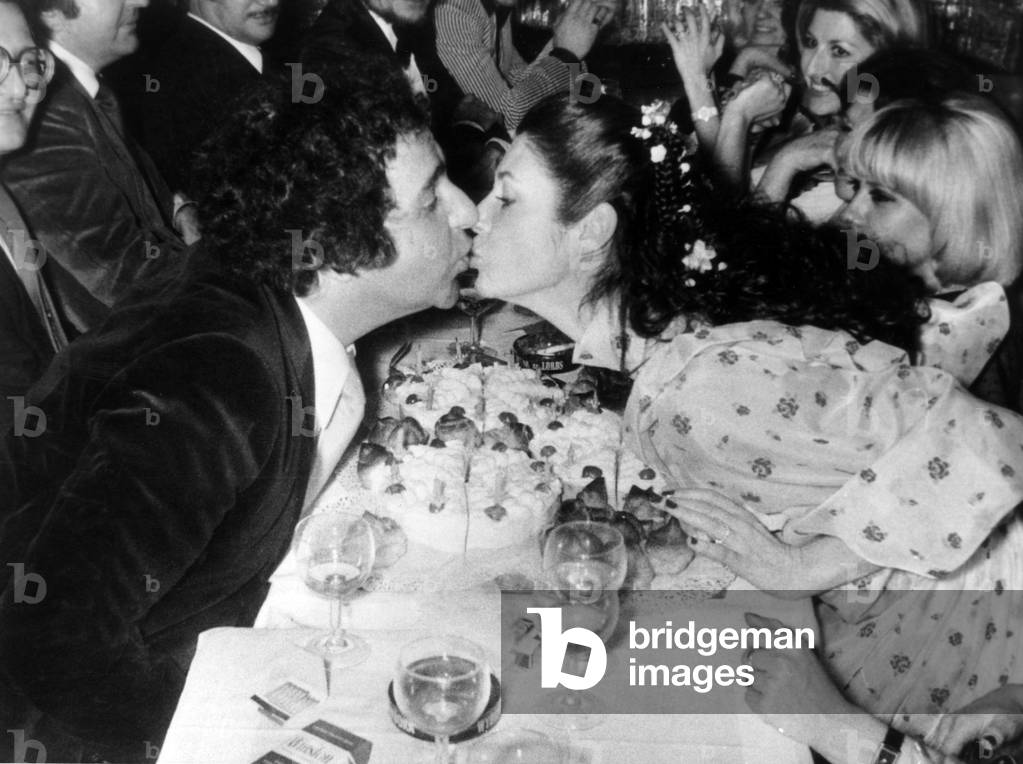 Singer Richard Anthony and Sabine Bocquet Celebrating Their Wedding at The Alcazar on February 9, 1977 (b/w photo)