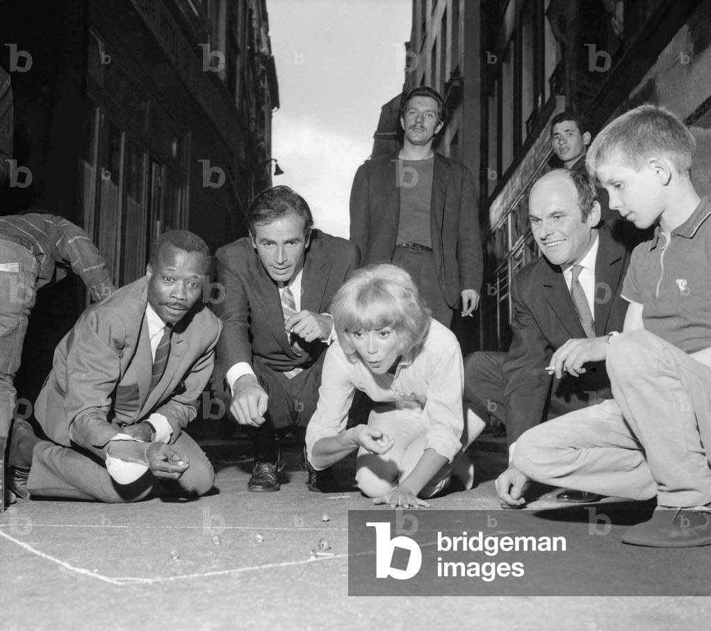 Sammy Davis Jr and Mireille Darc in Paris, June 1965 (b/w photo)