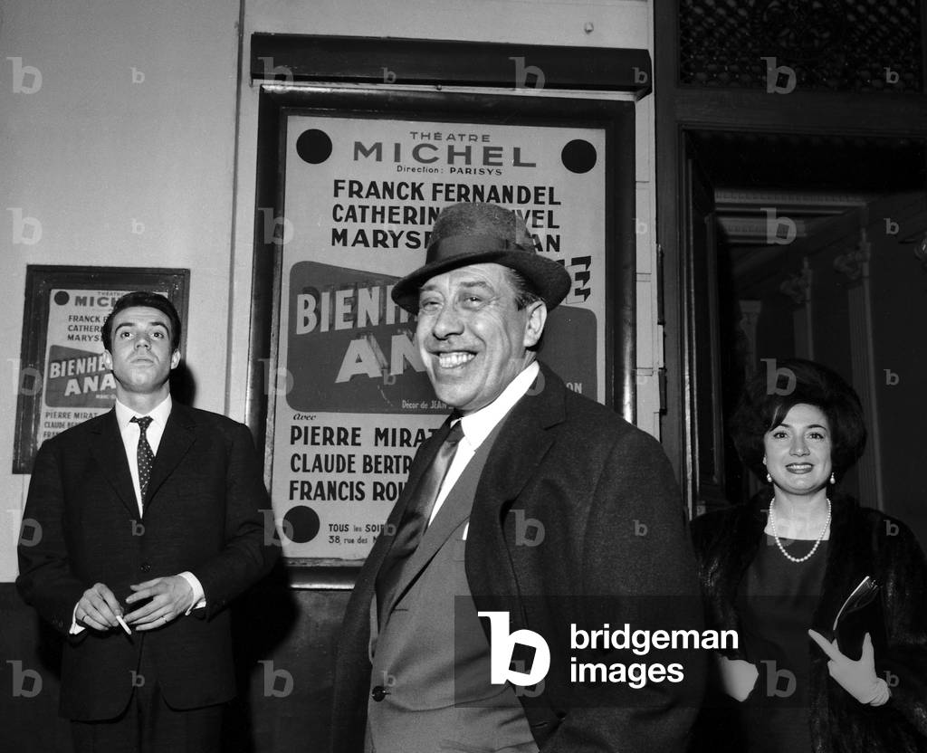 Fernandel with his son Franck and wife Henriette Manse at the Premiere of the play 