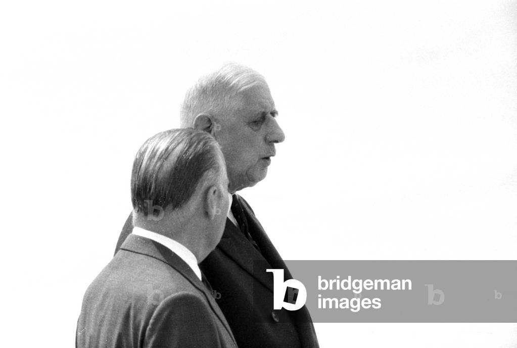 French President Charles de Gaulle with prime minister Georges Pompidou at Orly Airport  Paris, 1 July 1966  (photo)