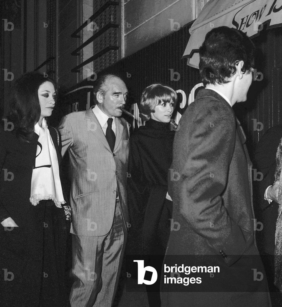 Eddie Barclay, Mireille Darc, Alain Delon at opening of club 