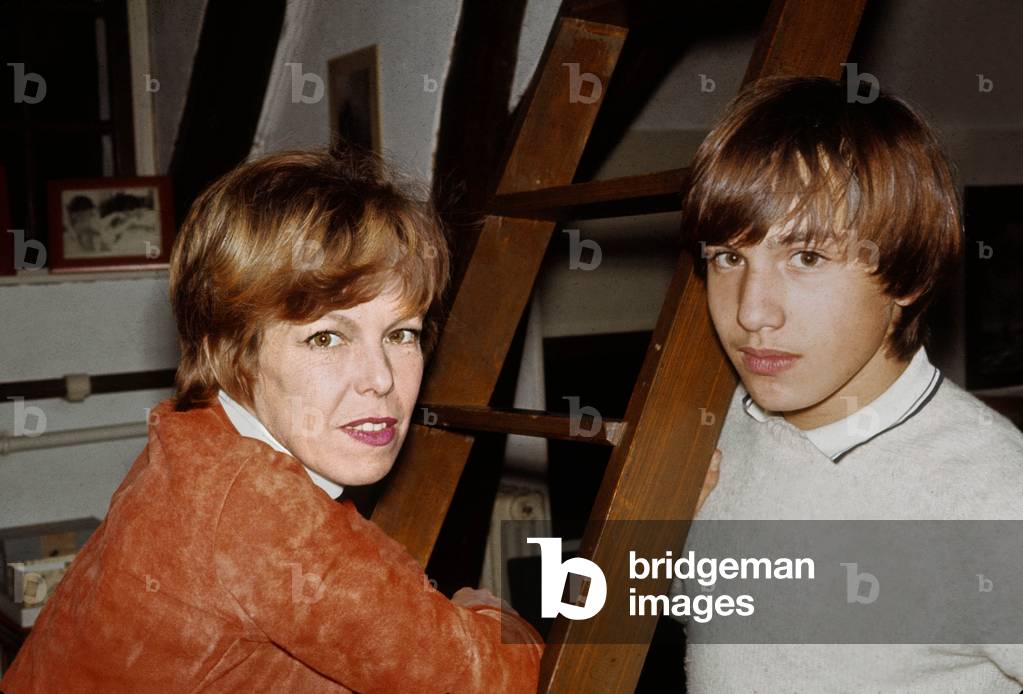 French actress Cecile Aubry and her son Mehdi El Glaoui at home, c. 1972 (photo)