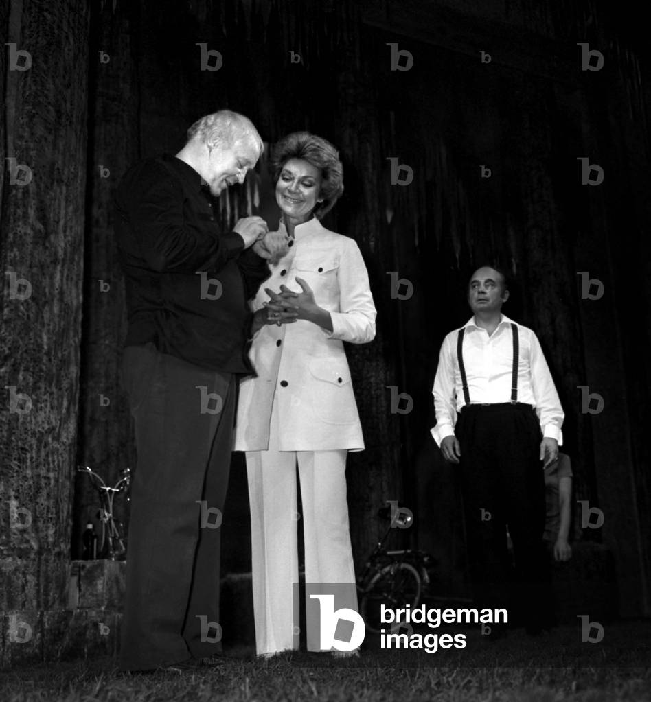 Daniel Ivernel, Francoise Christophe and Rene Clermont during the rehearsal of the play 