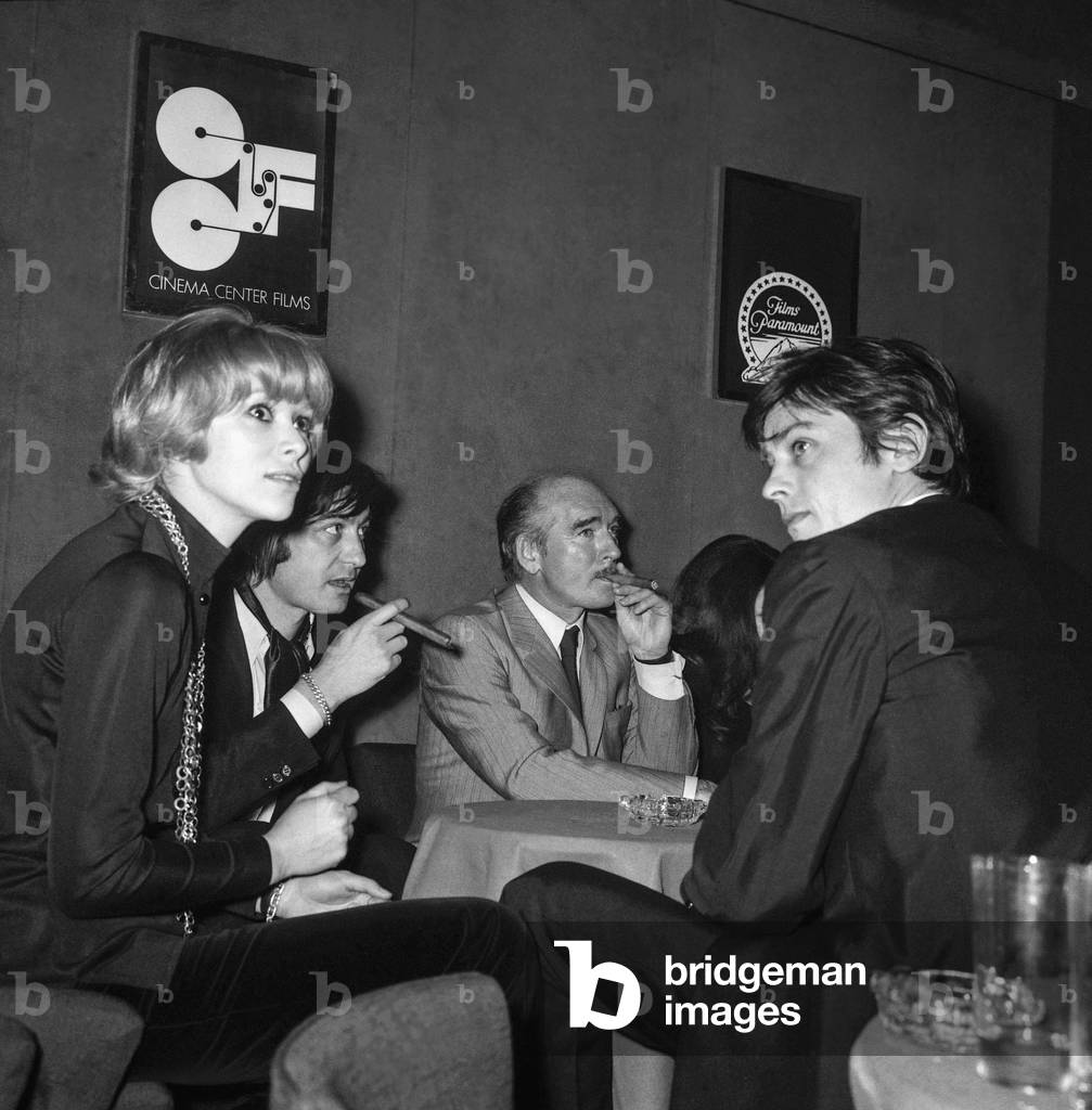Mireille Darc, Eddie Barclay, Alain Delon at opening of club 
