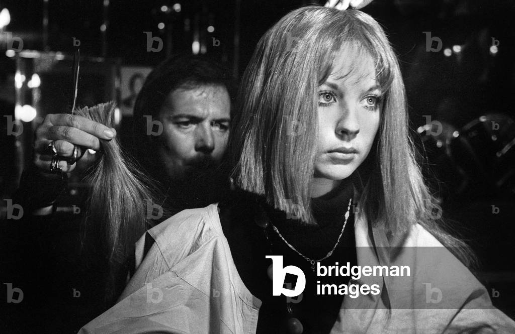 Young Actress Delphine Desyeux at hairdresser, Paris, 31 January 1970 (photo)