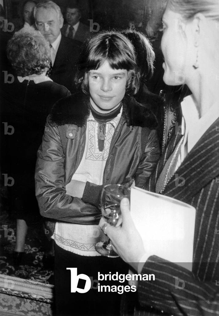 Princess Stephanie of Monaco With Family (Her Father Prince Rainier in The Background) at Theatre in Paris March 13, 1977 (b/w photo)