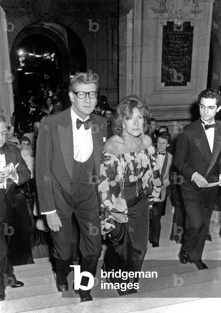 Yves Saint Laurent and Charlotte Aillaud at the Opera, Paris,  1981  (b/w photo)