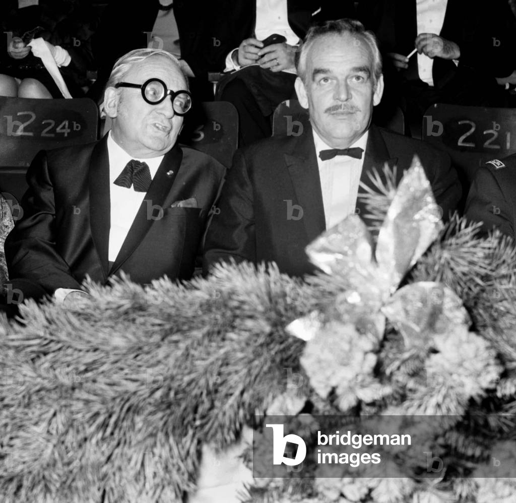 French writer Marcel Achard and Prince Rainier III of Monaco for a Circus Show, 6 December 1968 (photo)