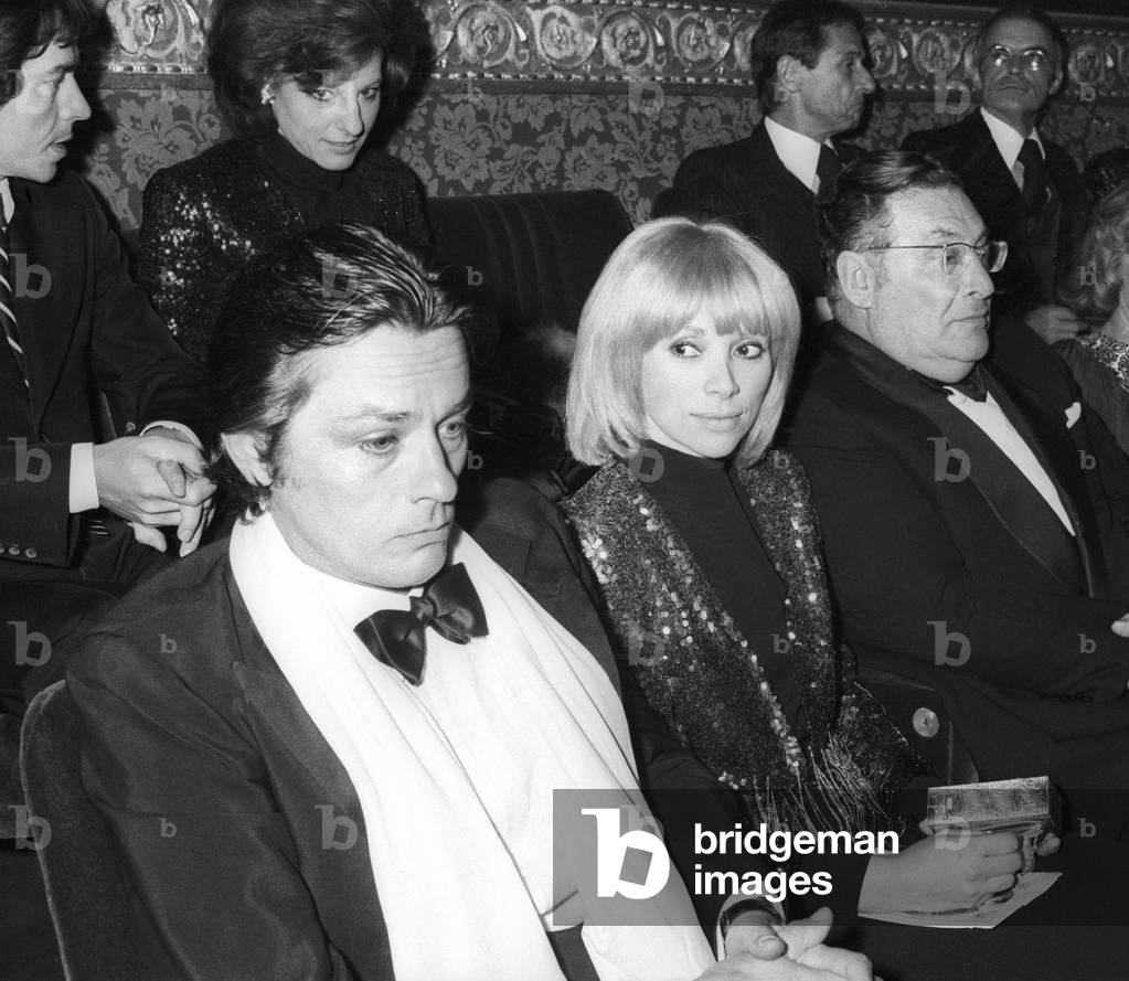 Alain Delon, Mireille Darc, Leon Zitrone at premiere of play 