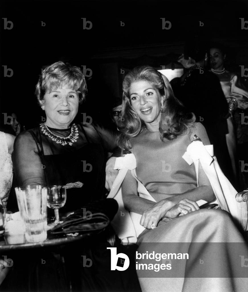 Elvire Popesco and Baroness Marie-Helene De Rotschild at Diner at Restaurant Maxim'S in Paris For Gala of Film Phedre, October 15, 1968 (b/w photo)