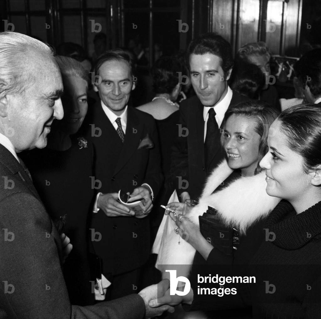 Pierre Cardin, Jacques Chazot, Jeanne Moreau at the Premiere of the play 