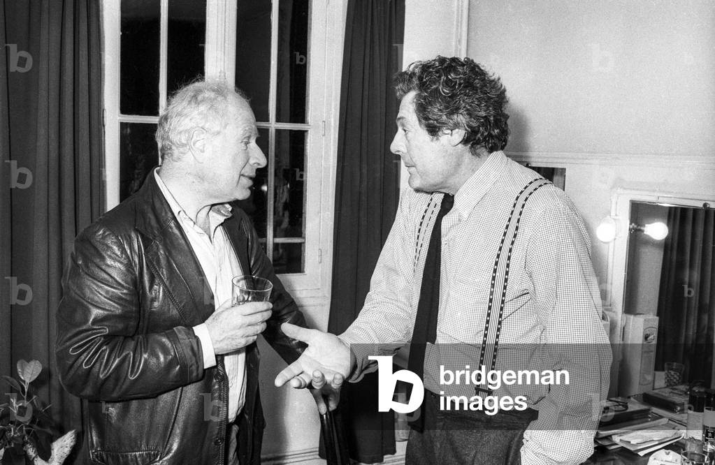 Marcello Mastroianni in his dressing room after performance of play 