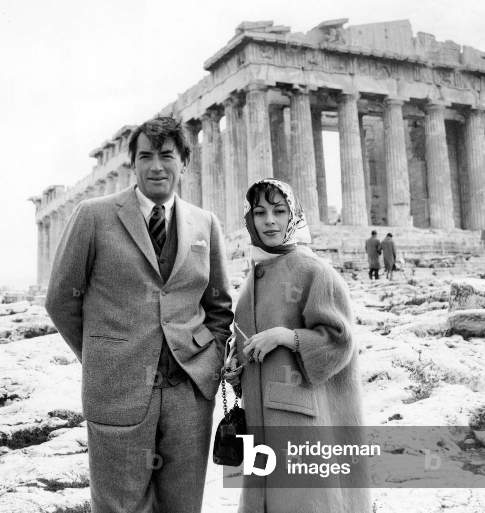 Gregory Peck and his wife Veronique Passani visiting the Acropolis, 1960 (photo)
