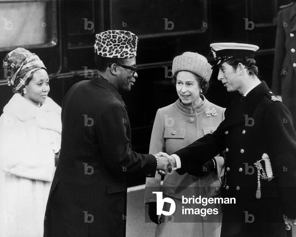 Elizabeth II Prince Charles and Mobutu, 1973 (b/w photo)