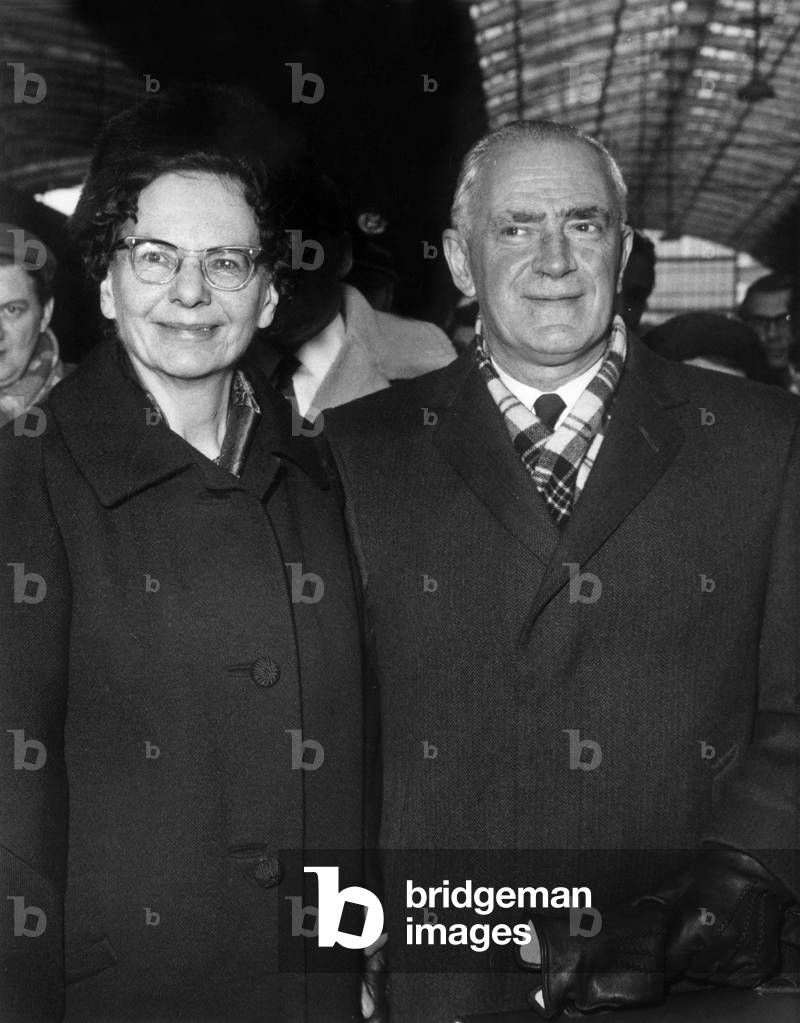 Michael Stewart (1906-90) and his wife Mary Birkinshaw arriving at Paddington Station, 23 January 1965