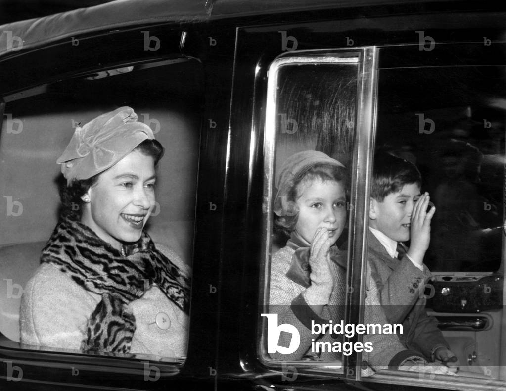 Queen Elizabeth II and Her Children, 1958 (b/w photo)