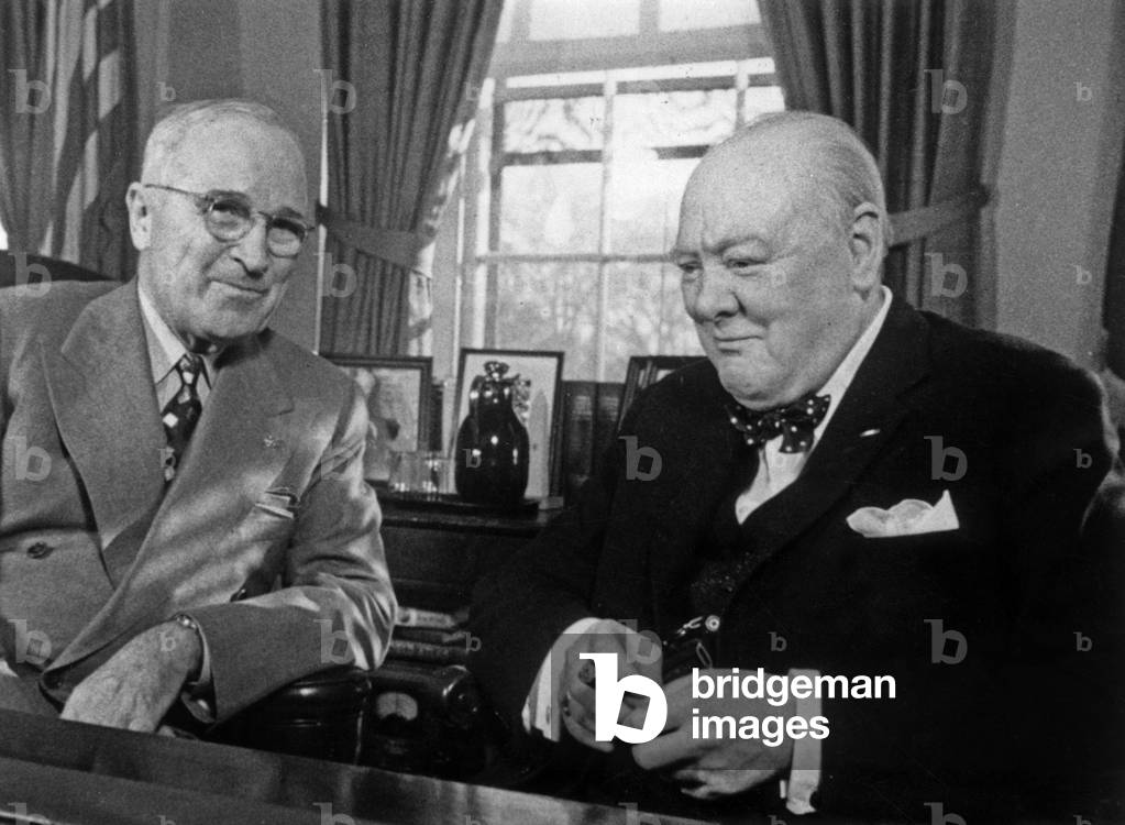 Harry Truman and Winston Churchill at the White House, January 1952 (b/w photo)