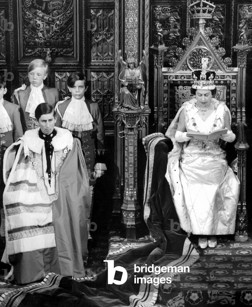 Speech of Queen Elizabeth II in the House of Lords for State Opening of Parliament, 1970 (b/w photo)