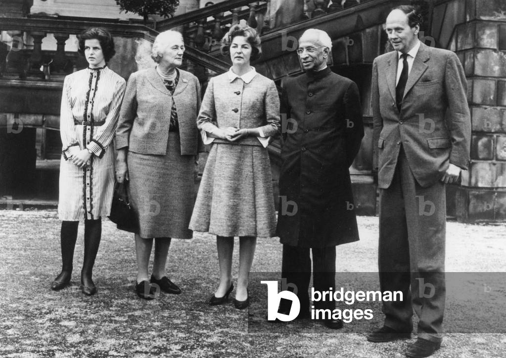 Indian President Sarvepalli Radhakrishnan (1888-1975), with members of the Cavendish family, on a visit to Chatsworth House in 1963
