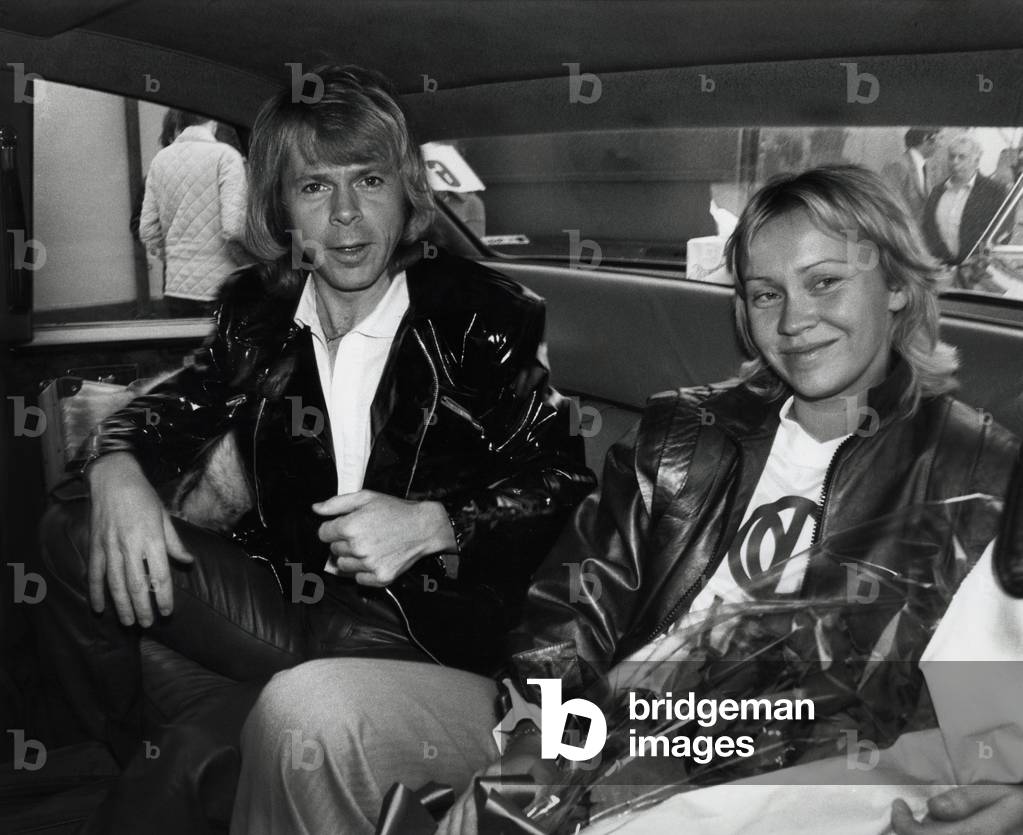 Members of ABBA group Bjorn Ulvaeus and his wife Agnetha Falkstog, 1979 (b/w photo)