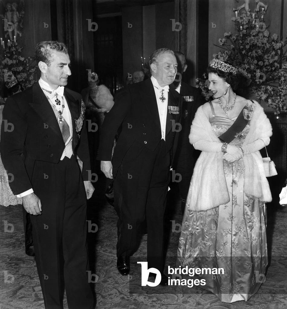 Elizabeth II of England and the Shah of Iran, 1959 (b/w photo)