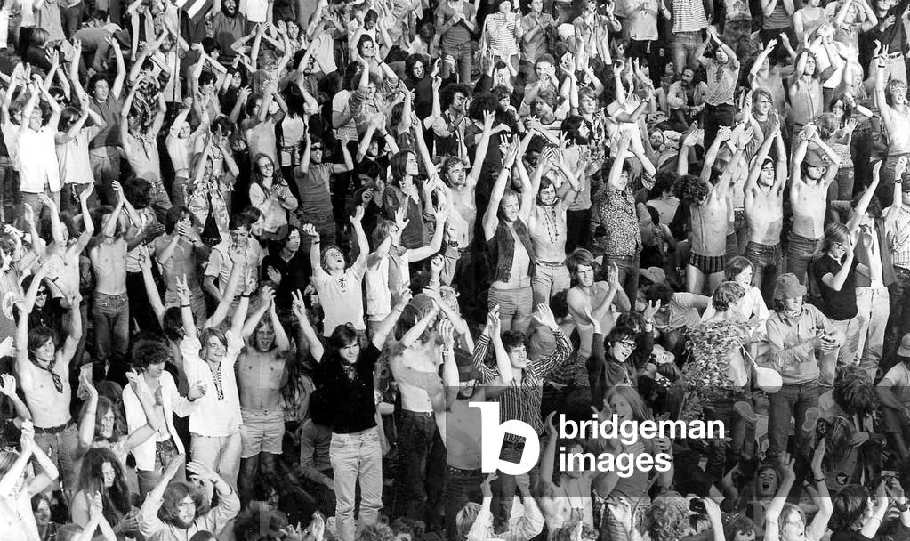 Crowd at the Bob Dylan concert at the Isle of Wight, 1st September 1969 (b/w photo)