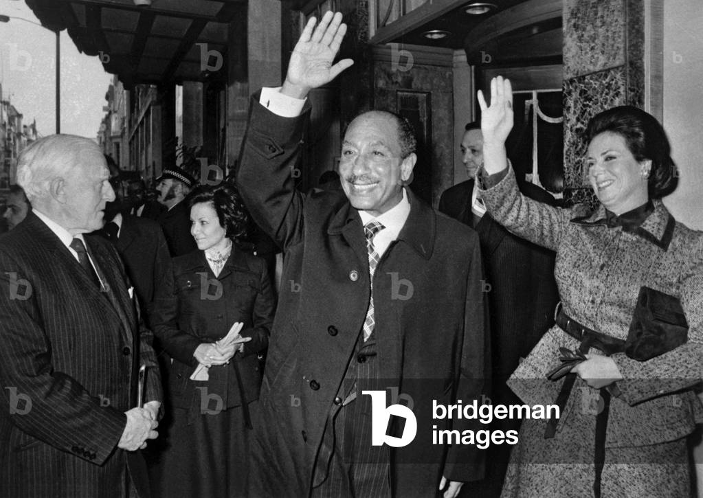 Egyptian president Anwar and his wife Jehane el-Sadate in London, November 7, 1975