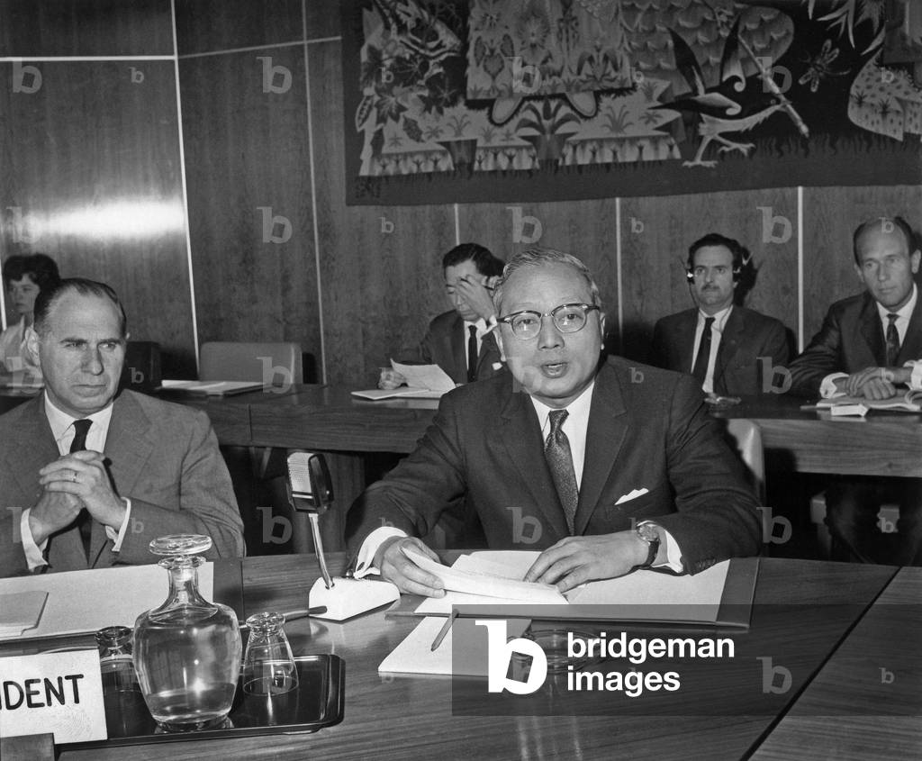 Maha Thray Sithu U Thant, General Secretary of Uno, in Geneva on May 3Rd, 1963 (b/w photo)