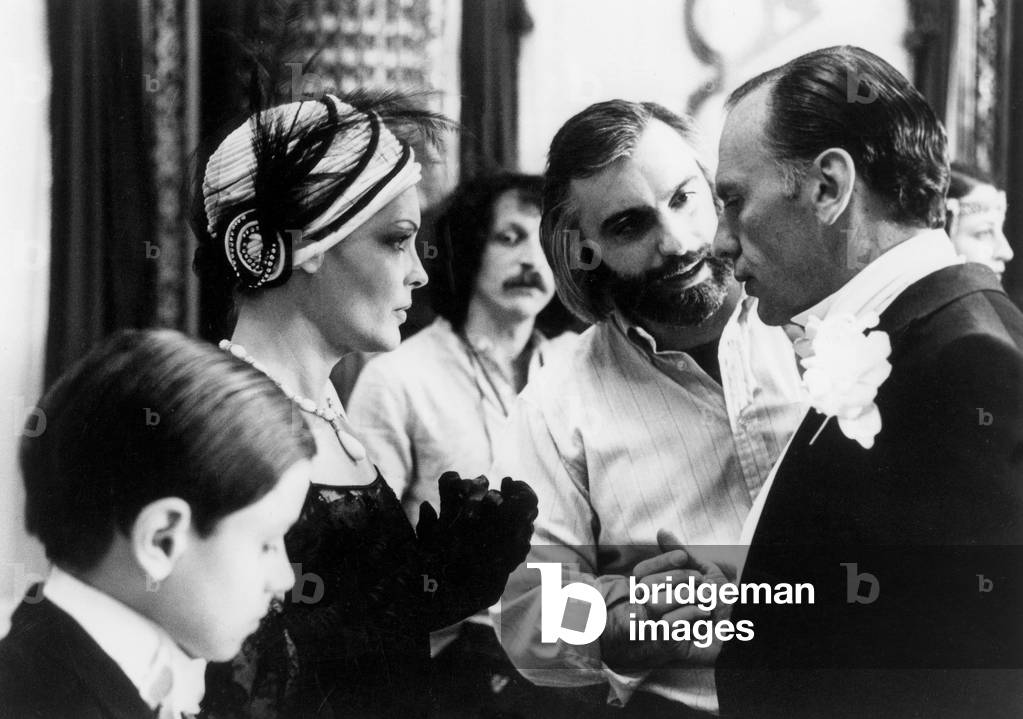 Actors Romy Schneider and Jean Louis Trintignant With Director Francis Girod on Set of Film The Woman Banker August 5, 1980 (b/w photo)