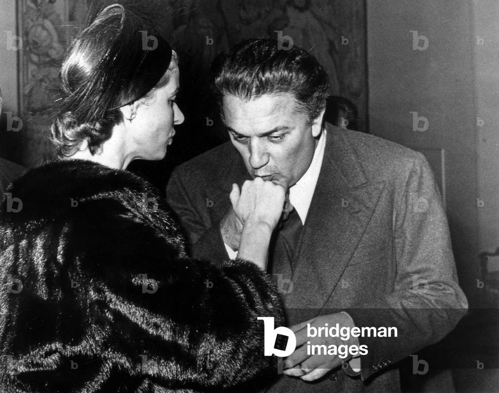 Director Federico Fellini Kissing Hand of Ingrid Bergman in Rome November 10, 1957 (b/w photo)