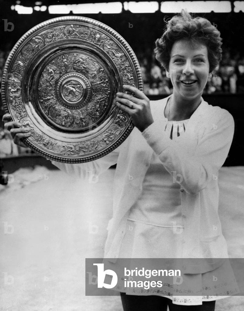 Bresilian Tennis Player Maria Bueno A Wins Women's Wimbledon Tournament Beating Australian Maragretsmith Final (6/4 7/9 6/3) July 6, 1964 (b/w photo)
