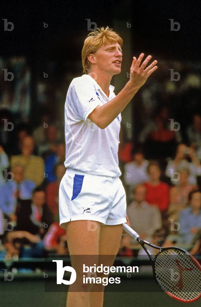 Tennisman Boris Becker at a Wimbledon Game on June 26, 1987 (photo)