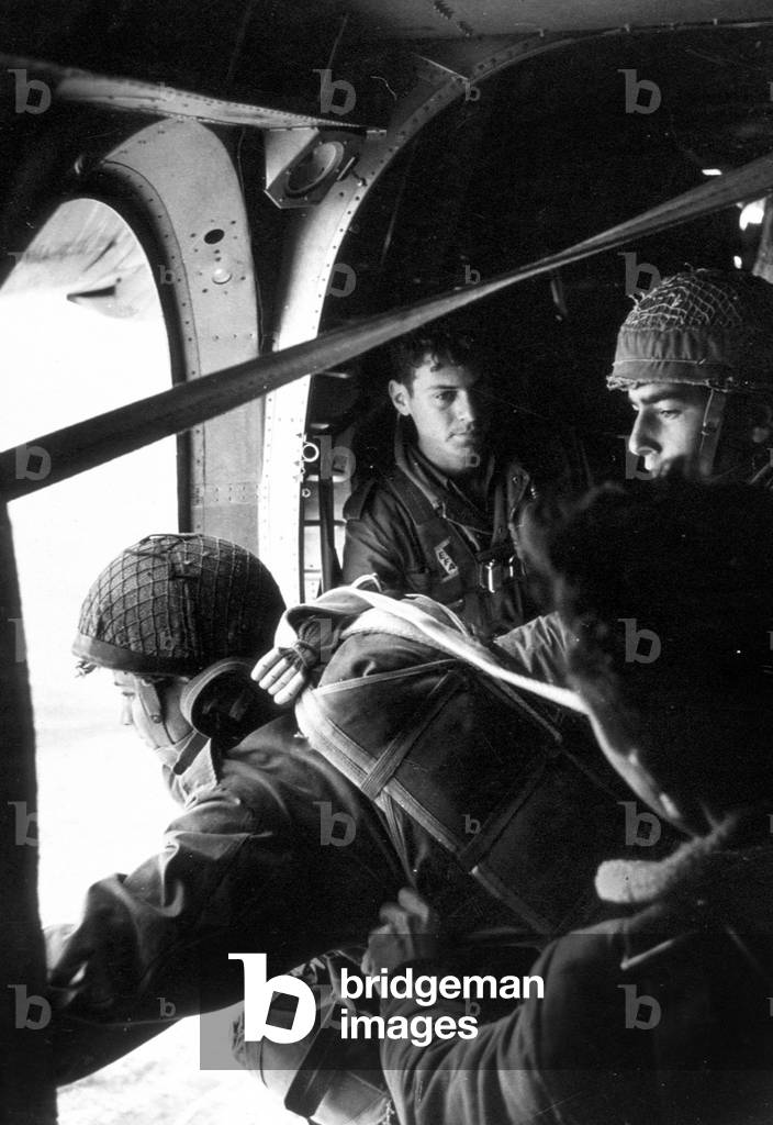 Israeli Paratroopers March 1956 during The War Against Egypt (Suez Crisis) (b/w photo)