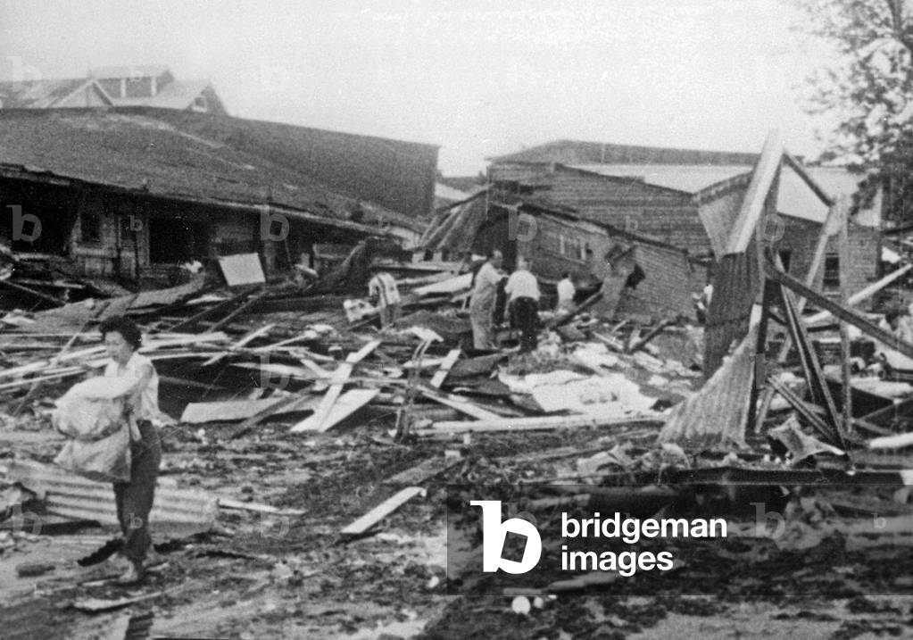 A City Destroyed By Earthquake in Chile, May 30, 1960 (b/w photo)