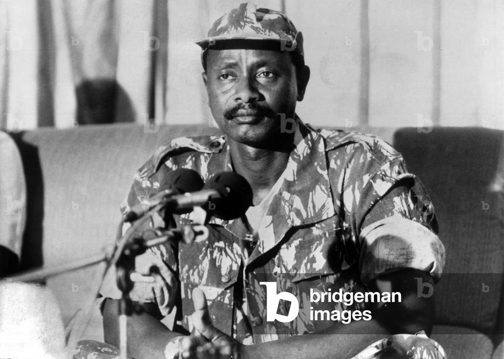 President Yoweri Museveni Who Overthrew Tito Okello, during Press Conference in Kampala, Uganda, February 14, 1986 (b/w photo)
