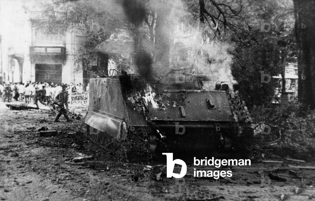 In Saigon This Tank Serving The Fidele By M Diem Touches By Burning Shells November 7, 1963 (b/w photo)