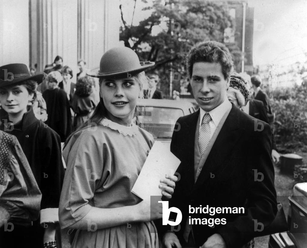 Viscount Linley With Marie Nimma's Sister At The Wedding Of Lady Cosima Vane-Tempest-Stewart And Jeremy Fry On October 4, 1982 (b/w photo)