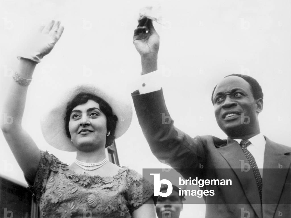 Kwame N'Krumah (1909-1972), Ghana President, and his Wife, on August 2, 1962 (b/w photo)
